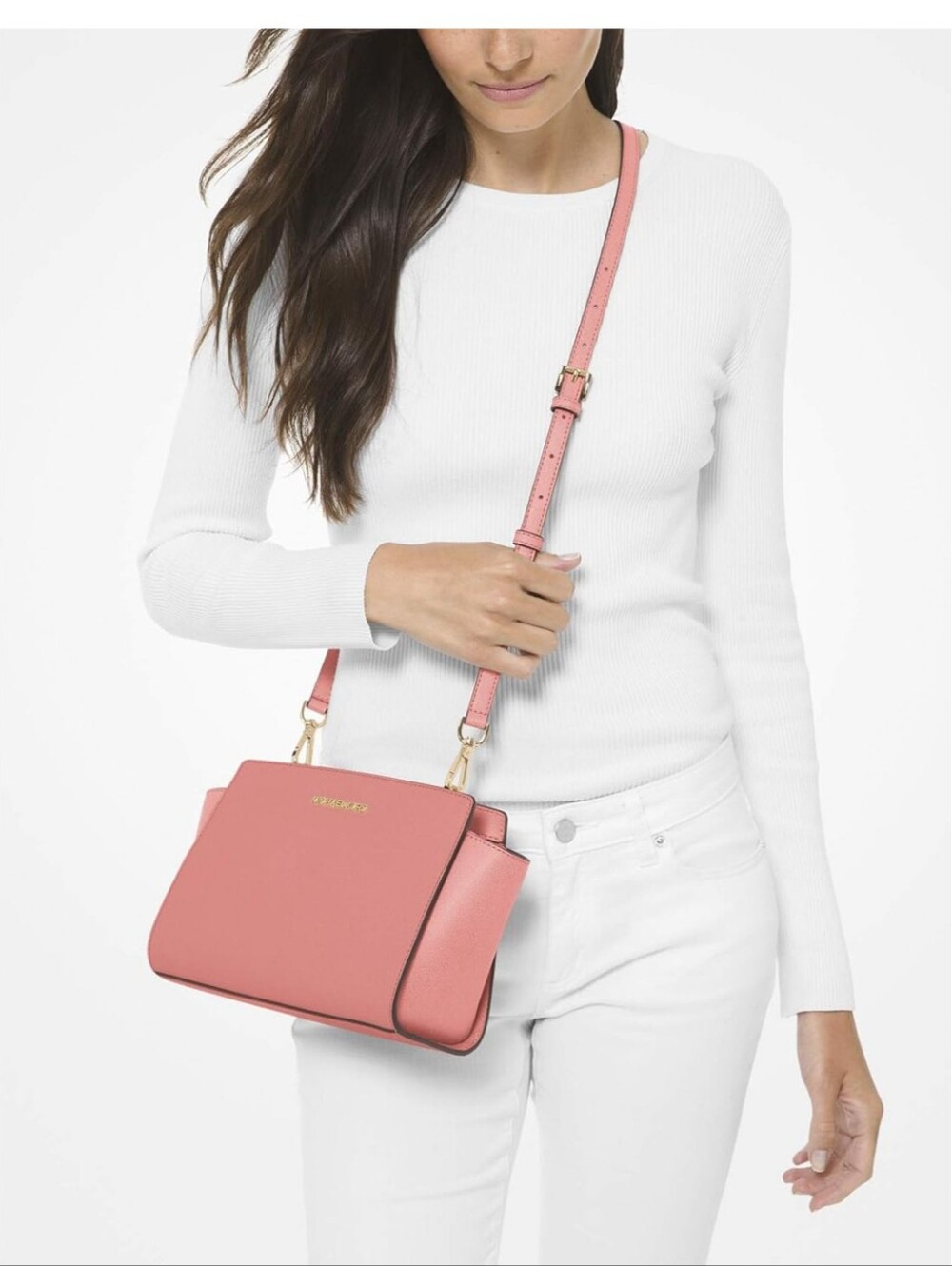 Michael Kors Grapefruit Pink Leather Selma Crossbody Bag Like New